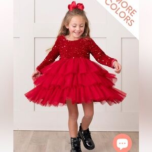Valentines Red Sequin long sleeve Ruffle Party Dress Girl Size 6 years old
